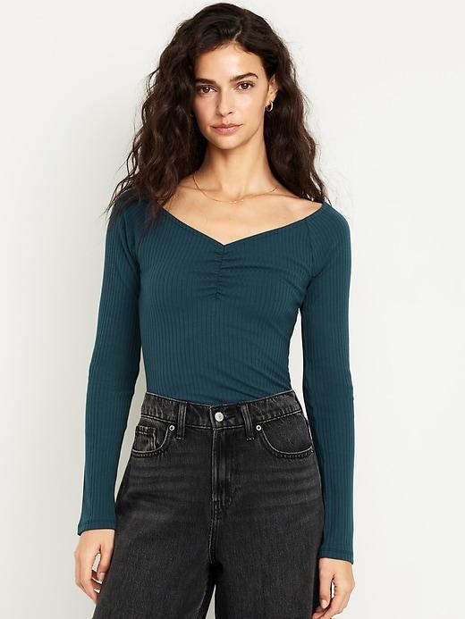 Cinched Rib-Knit Top Product Image