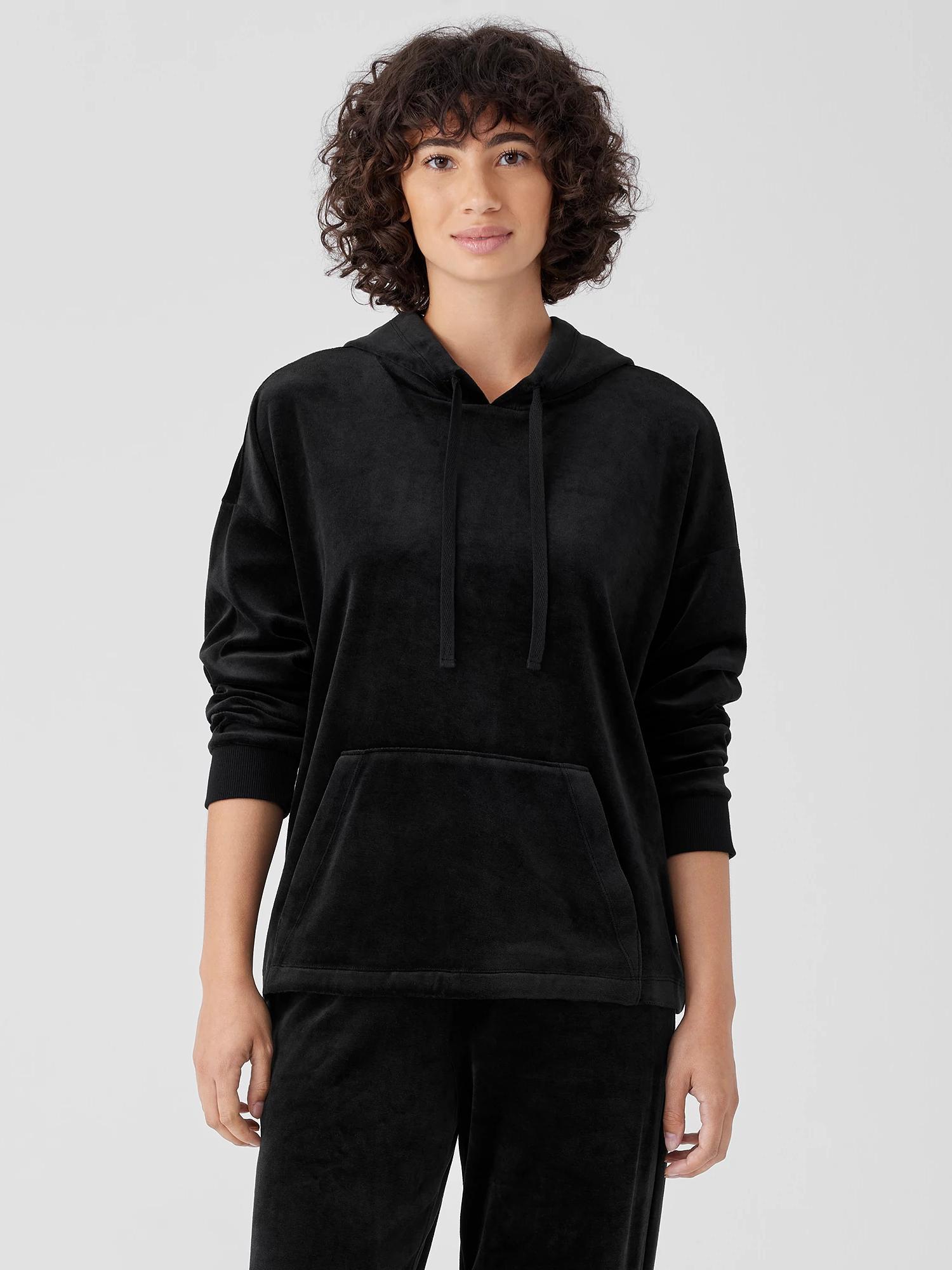 EILEEN FISHER Cozy Velour Knit Hooded Topfemale Product Image