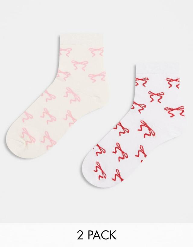 Cotton On crew socks 2 pack in pink red bow Product Image