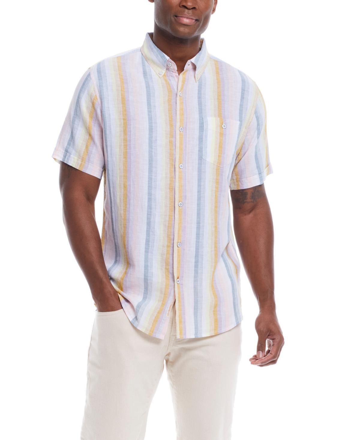 Weatherproof Vintage Mens Linen Cotton Striped Short Sleeve Button Down Shirt Product Image