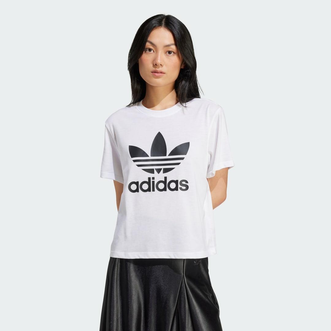 adidas Adicolor Trefoil Boxy Tee White 2XS Womens Product Image