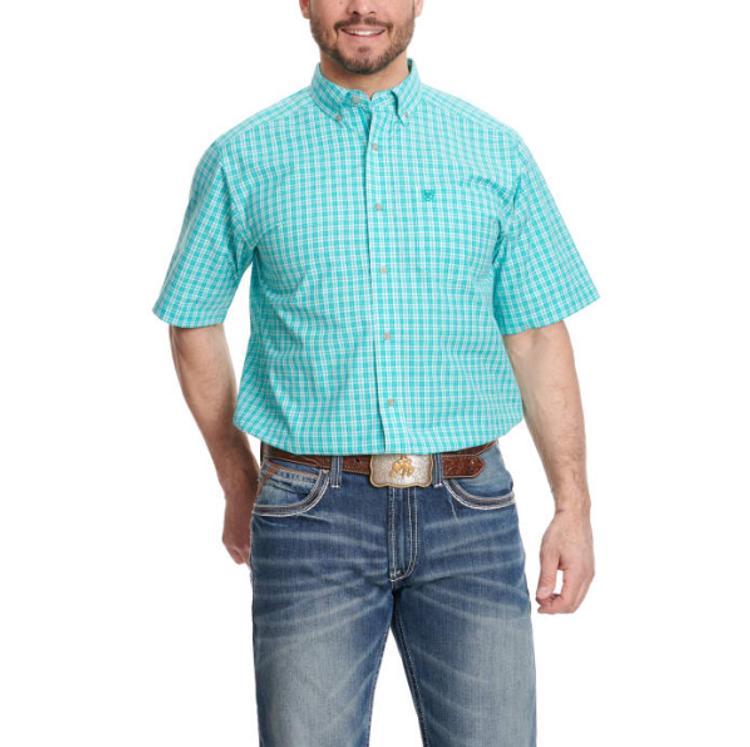 Ariat® Men's S/S Turquoise Plaid Pro Series Jensen Button Shirt Product Image