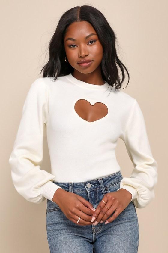 Always In Your Heart Ivory Cutout Long Sleeve Sweater Top Product Image