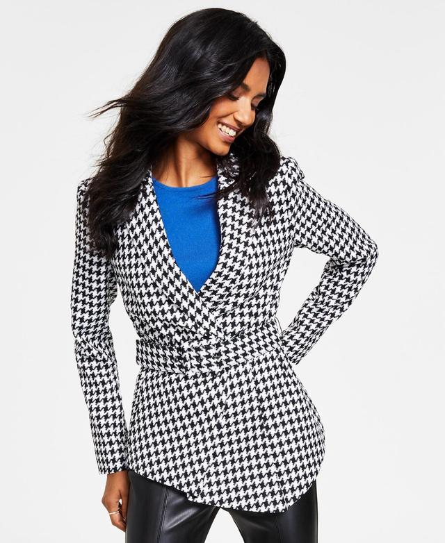 Tahari Asl Womens Houndstooth Belted Asymmetrical Jacket - Black Product Image