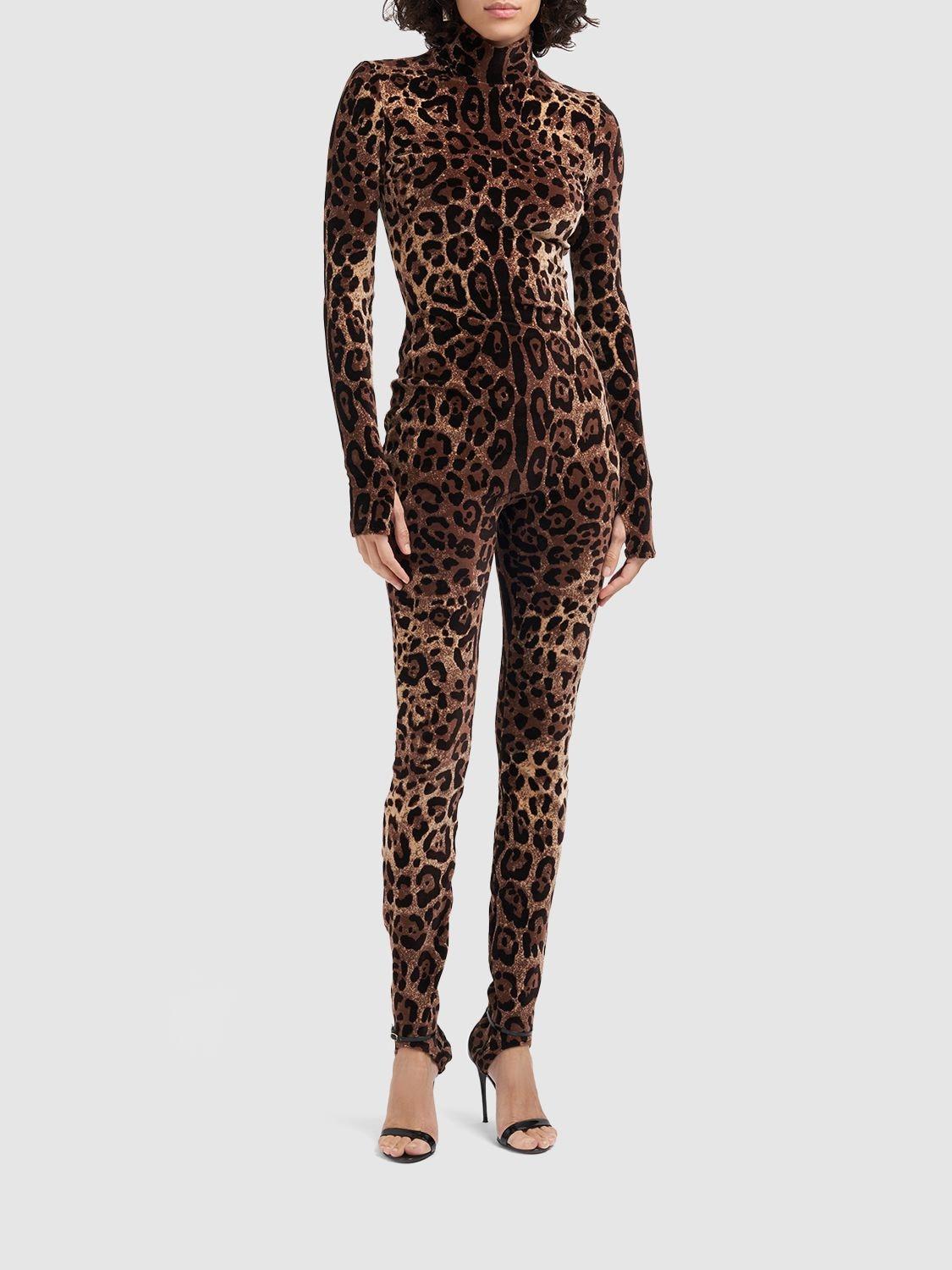 X Kim Leopard-jacquard Cotton-blend Jumpsuit In Animalier Product Image