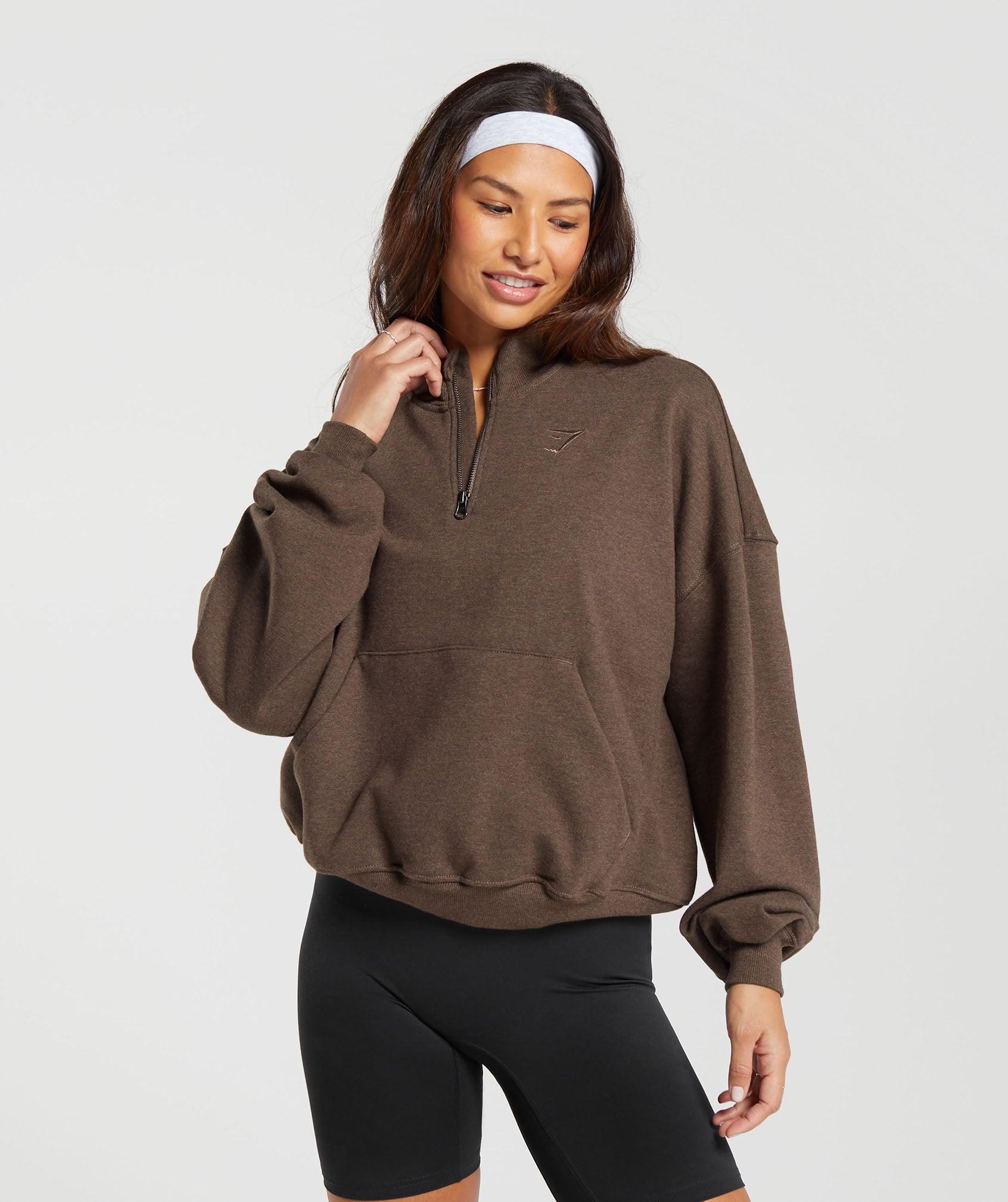 Gymshark Rest Day Sweats 1/2 Zip Pullover - Cozy Brown Marl Female Product Image