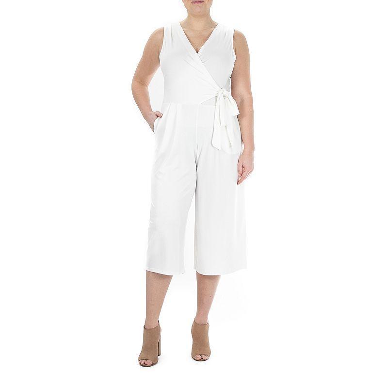 Womens Nina Leonard Wide-Leg Capri Jumpsuit Natural Product Image