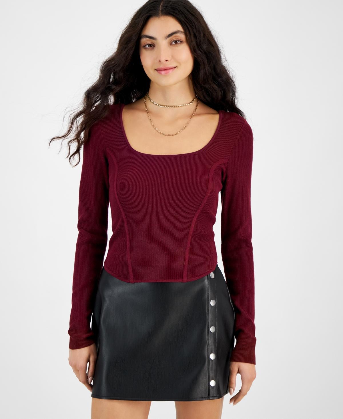 Bar Iii Womens Ribbed Square-Neck Long-Sleeve Sweater, Created for Macys Product Image