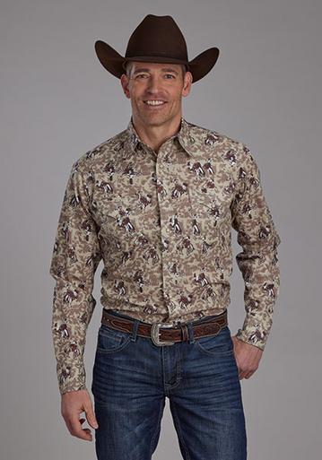 Roper® Men's L/S Brown Bronc Print Snap Shirt Product Image