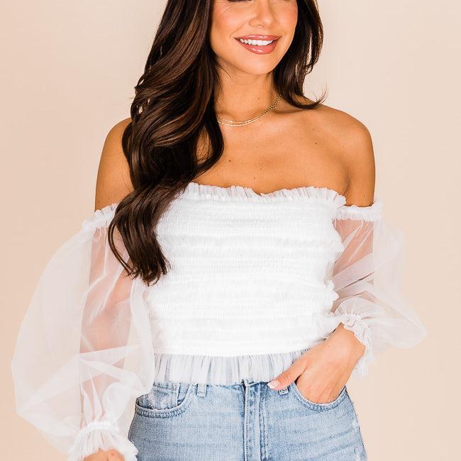 Happy Ever After Ivory Ruffled Tulle Sleeved Blouse FINAL SALE Product Image