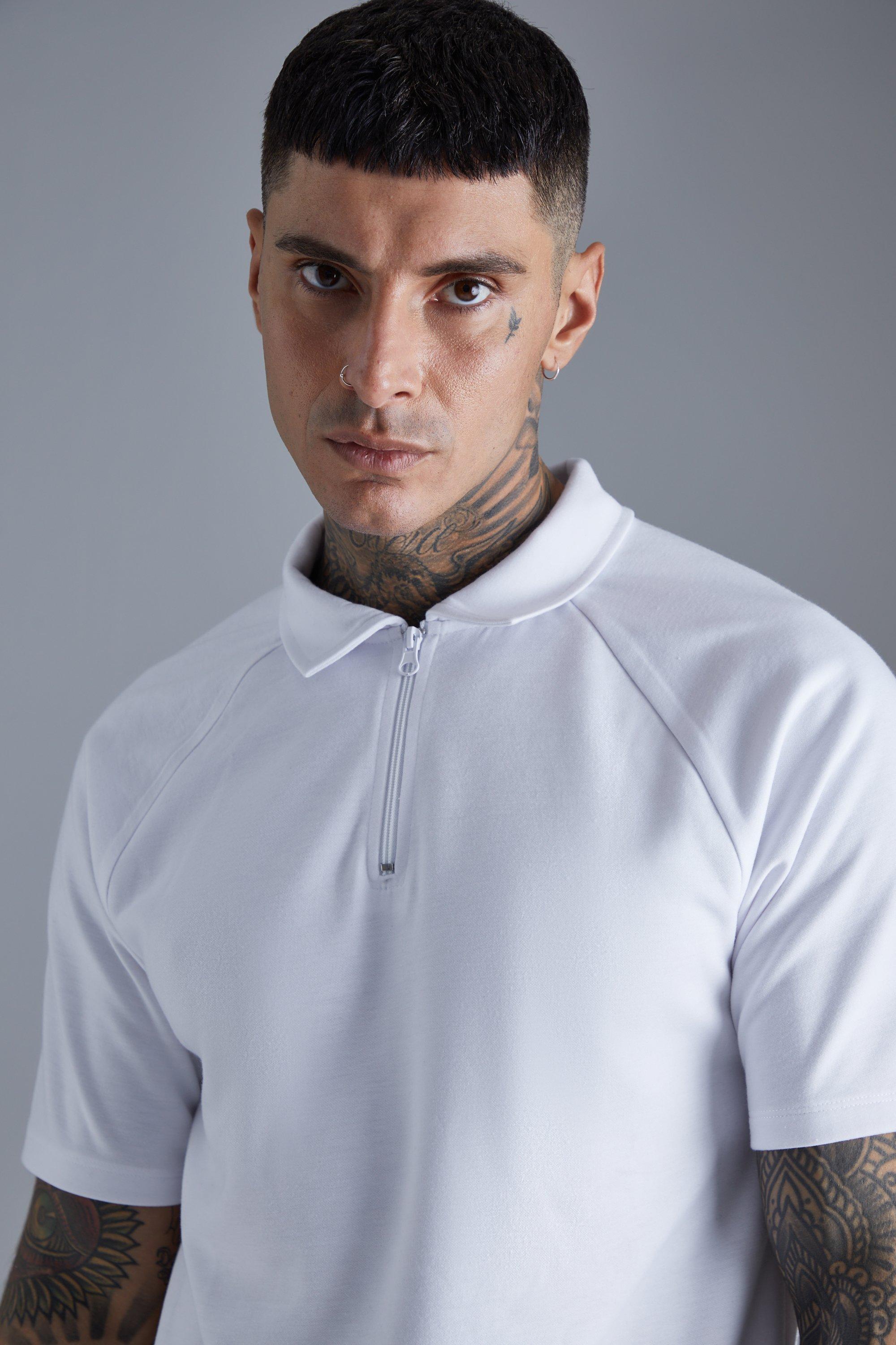 Tall Slim Raglan Long Sleeve Interlock Polo | boohooMAN USA Product Image