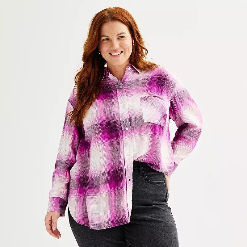 Plus Size Sonoma Goods For Life Oversized Boyfriend Flannel Shirt, Womens Product Image