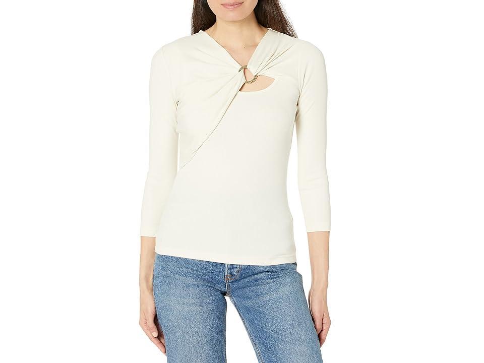 LAUREN Ralph Lauren Ring-Front Rib-Knit Top (Mascarpone Cream) Women's Clothing Product Image