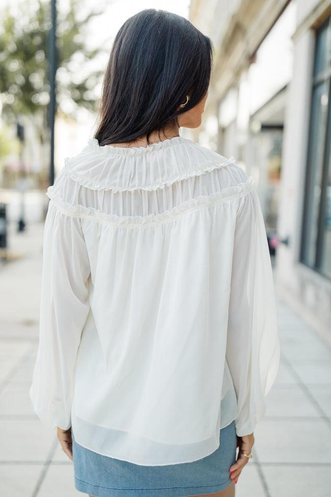 Unwavering Love Cream Shirred Shoulder Detail Blouse FINAL SALE Product Image