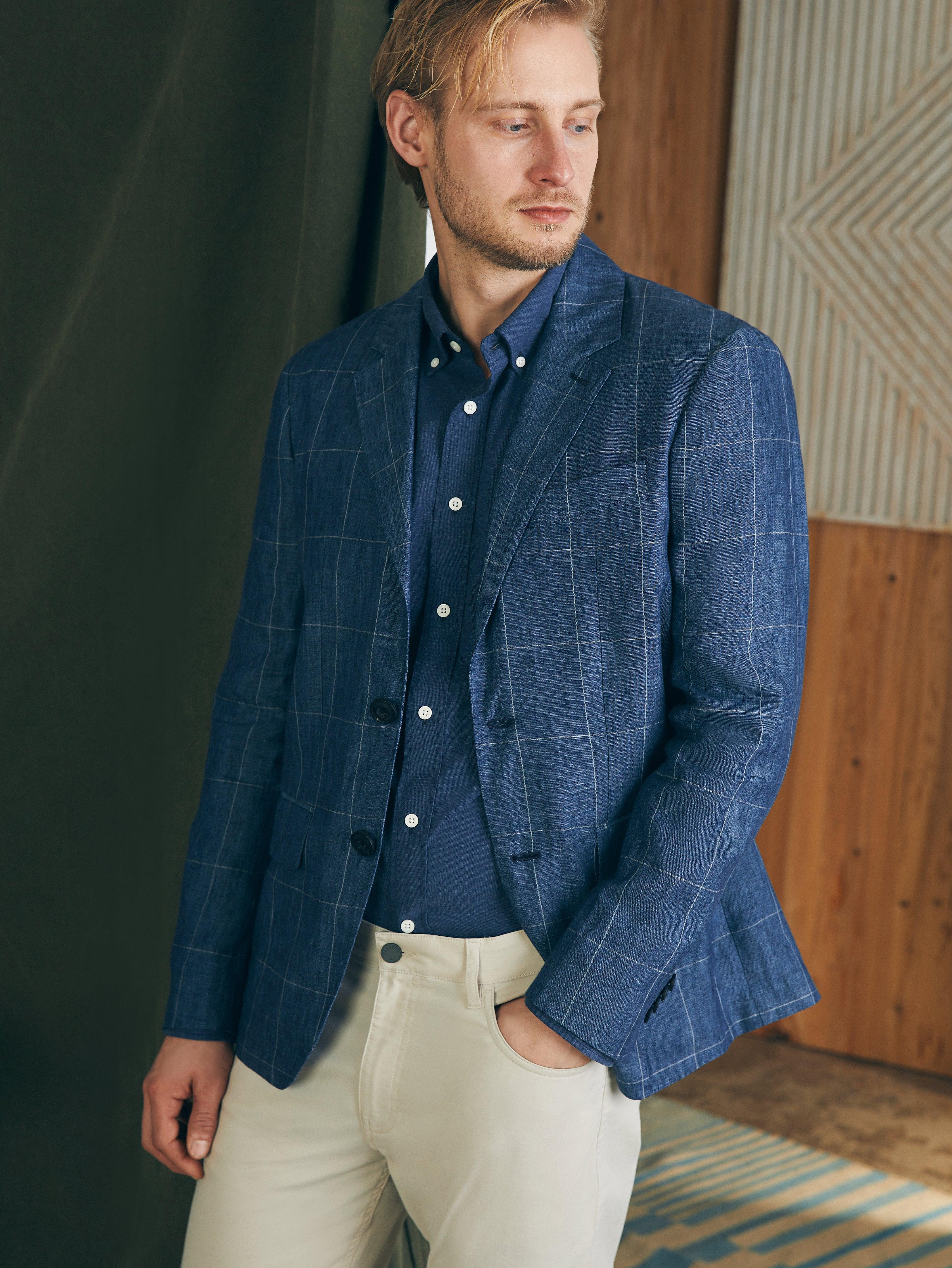 Reserve Linen Windowpane Blazer - Blue Steel Plaid Male Product Image