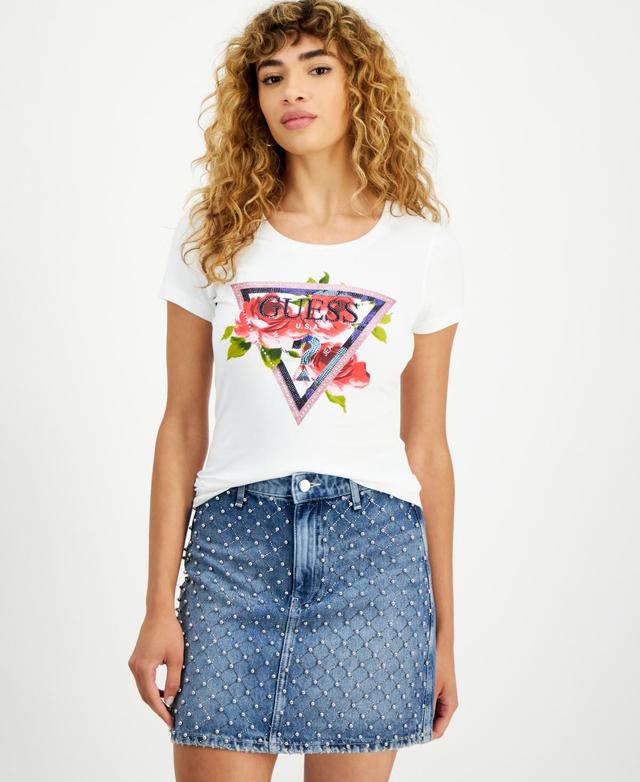 Guess Womens Roses Triangle Crewneck Short-Sleeve T-Shirt Product Image