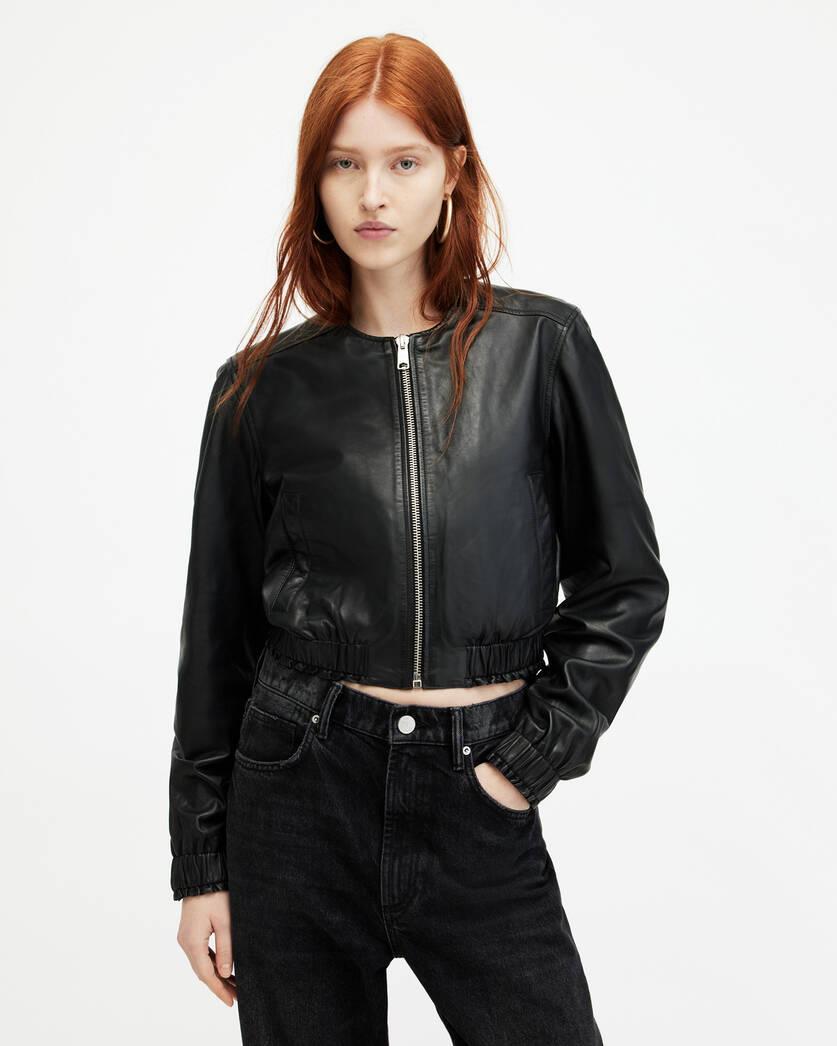 Everly Leather Bomber Jacket Product Image