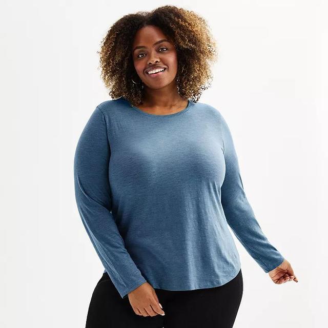 Plus Size Sonoma Goods For Life Everyday Long Sleeve Crewneck T-Shirt, Womens Blue Flare Product Image