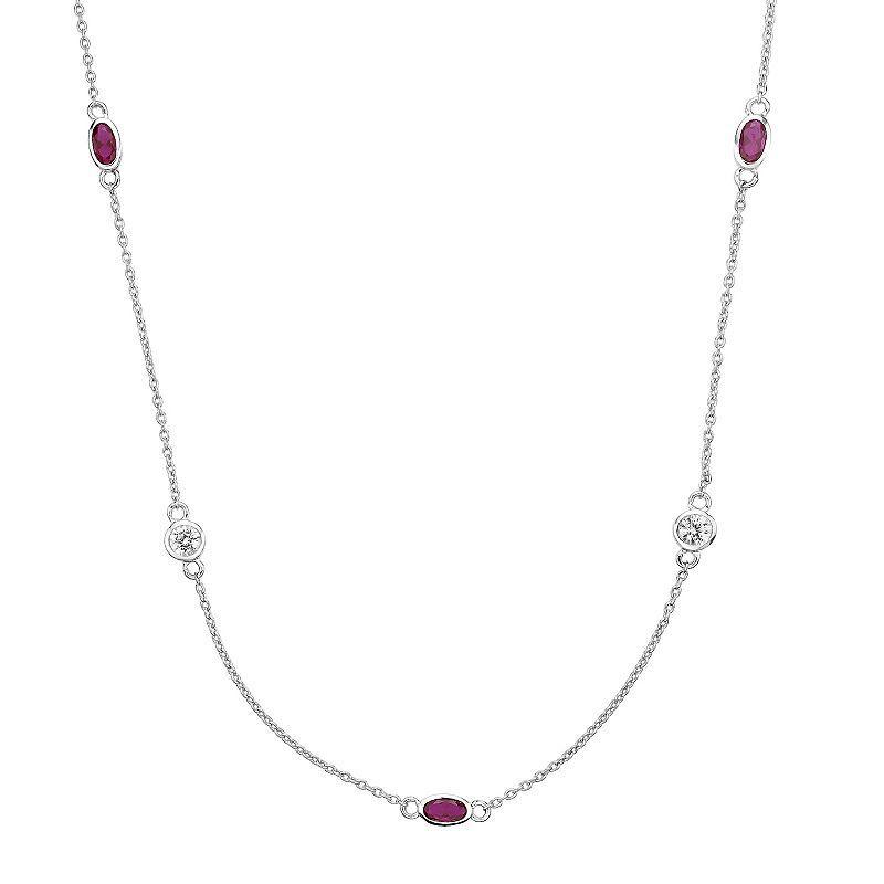 Gemminded Sterling Silver Lab-Created Ruby & Lab-Created White Sapphire Station Necklace, Womens Product Image