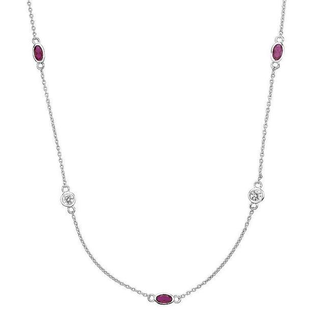 Gemminded Sterling Silver Lab-Created Ruby & Lab-Created White Sapphire Station Necklace, Womens Red Product Image