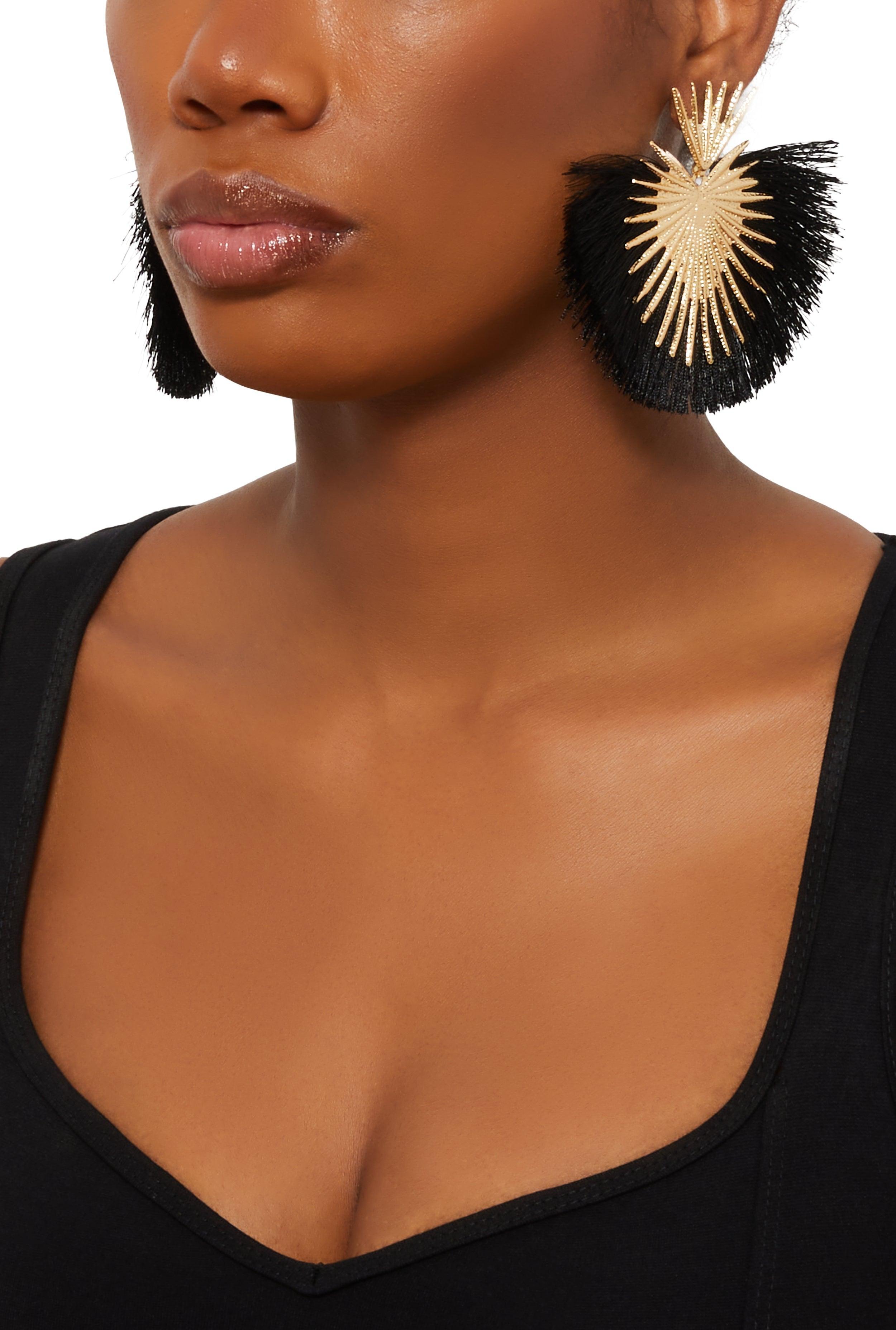 Womens Fringe Fan Drop Earrings Product Image