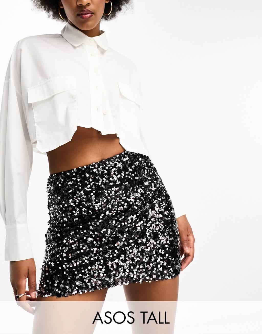 ASOS DESIGN Tall sequin mini skirt Product Image