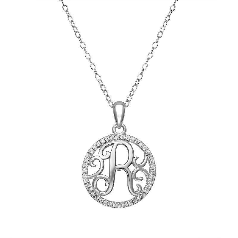 PRIMROSE Sterling Silver Cubic Zirconia Initial Pendant Necklace, Womens Grey Product Image