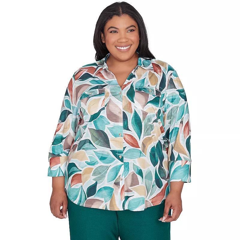 Plus Size Alfred Dunner Abstract Bell Sleeve Leaf Top, Womens product image