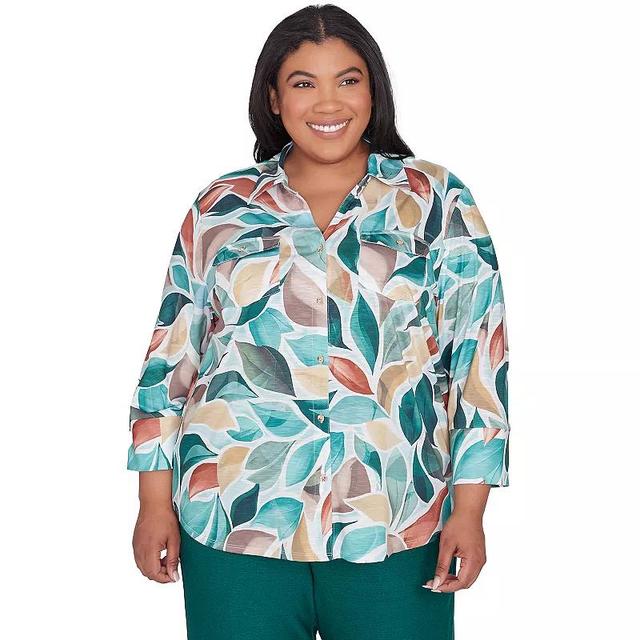 Plus Size Alfred Dunner Abstract Bell Sleeve Leaf Top, Womens Product Image