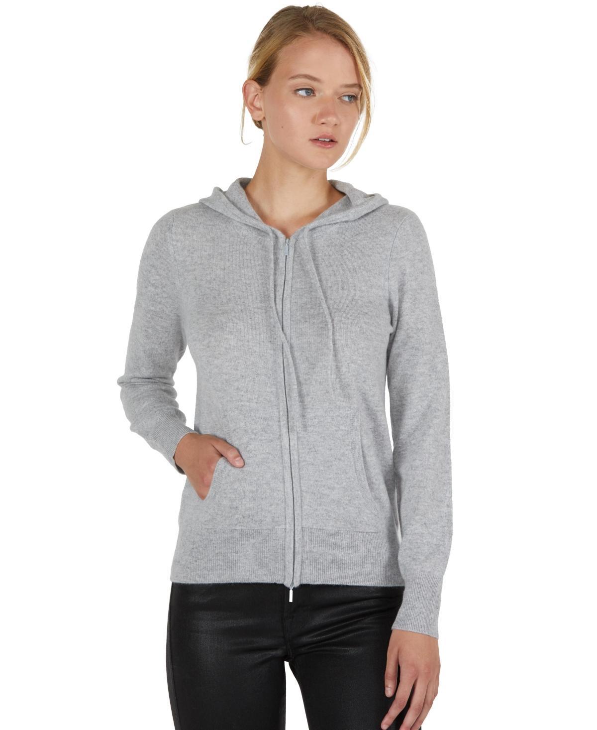 Jennie Liu Womens 100% Pure Cashmere Long Sleeve Zip Hoodie Cardigan Sweater Product Image