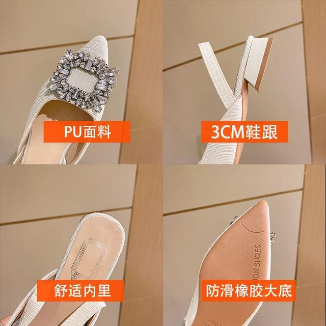 Pointed Rhinestone Slingback Chunky Heel Sandals Product Image