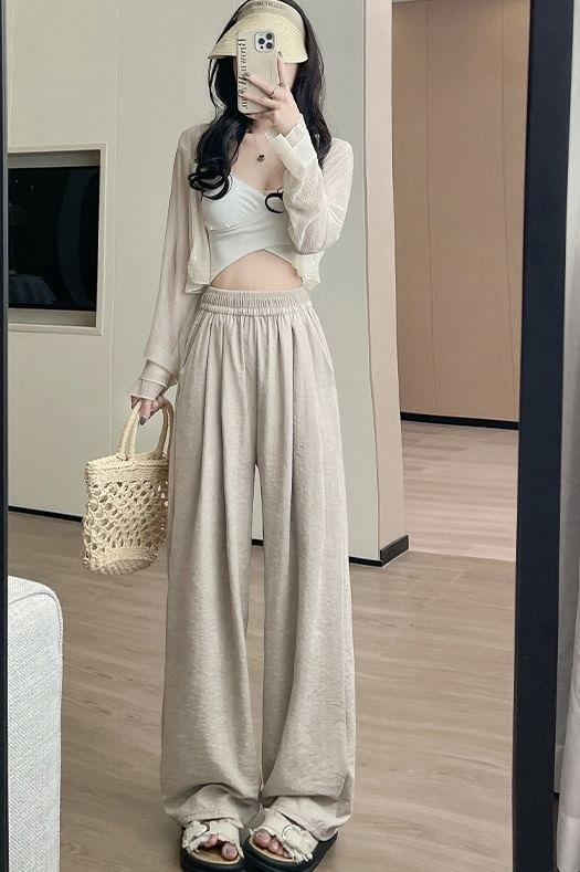 High Rise Plain Wide Leg Sweatpants Product Image