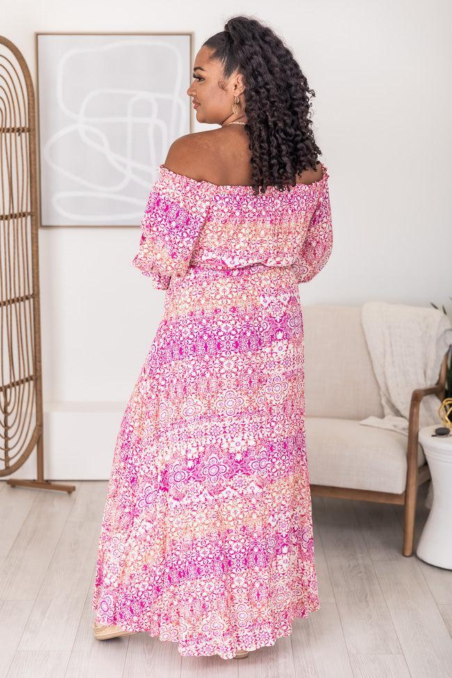 Dynamic Love Pink Printed Off The Shoulder Maxi Dress FINAL SALE Product Image