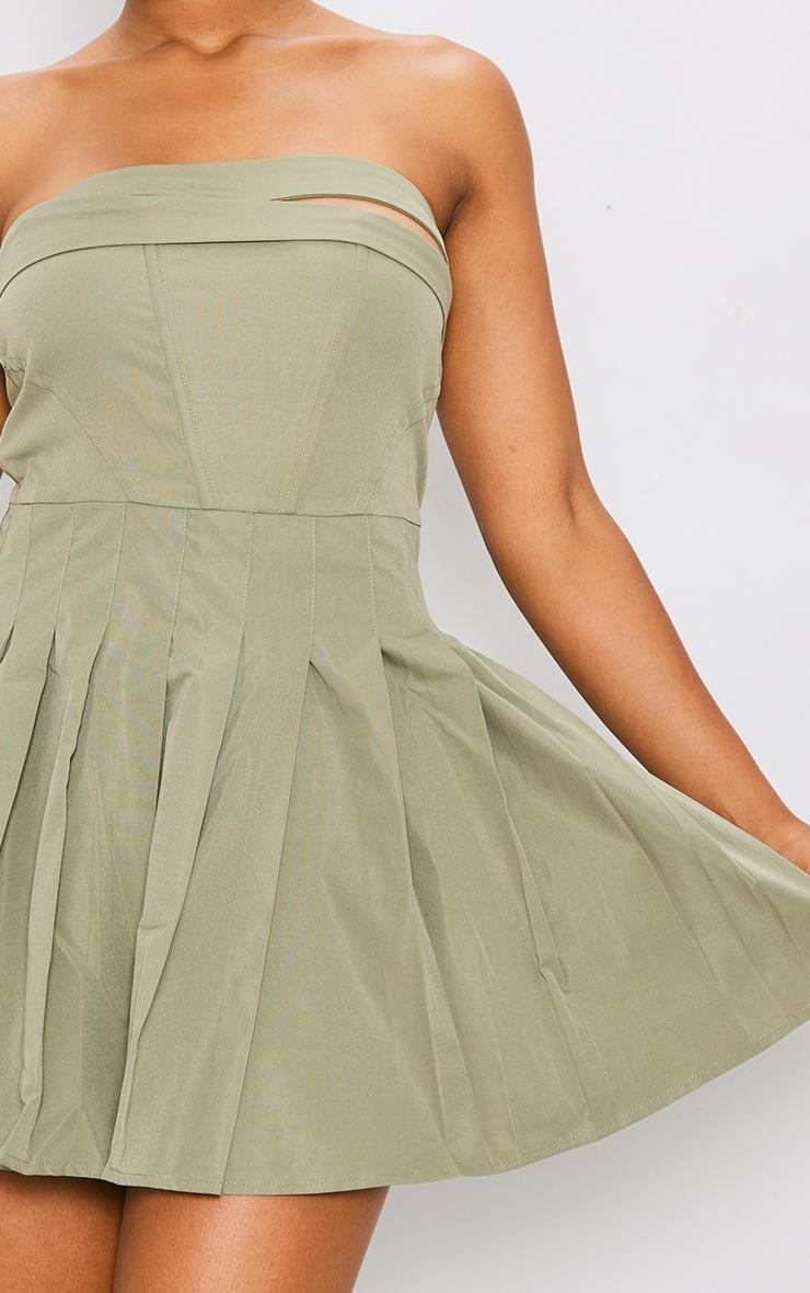 Khaki Tailored Bandeau Pleated Shift Dress Product Image