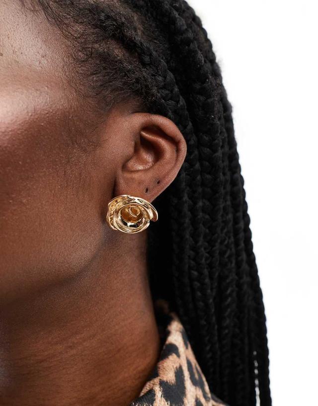 ASOS DESIGN stud earrings with rose detail in gold tone Product Image