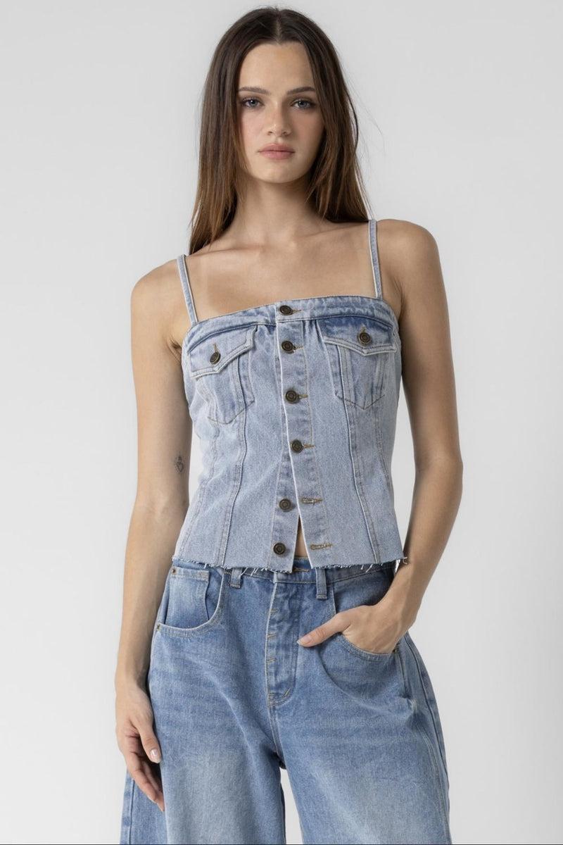 Button-Down Denim Top Product Image