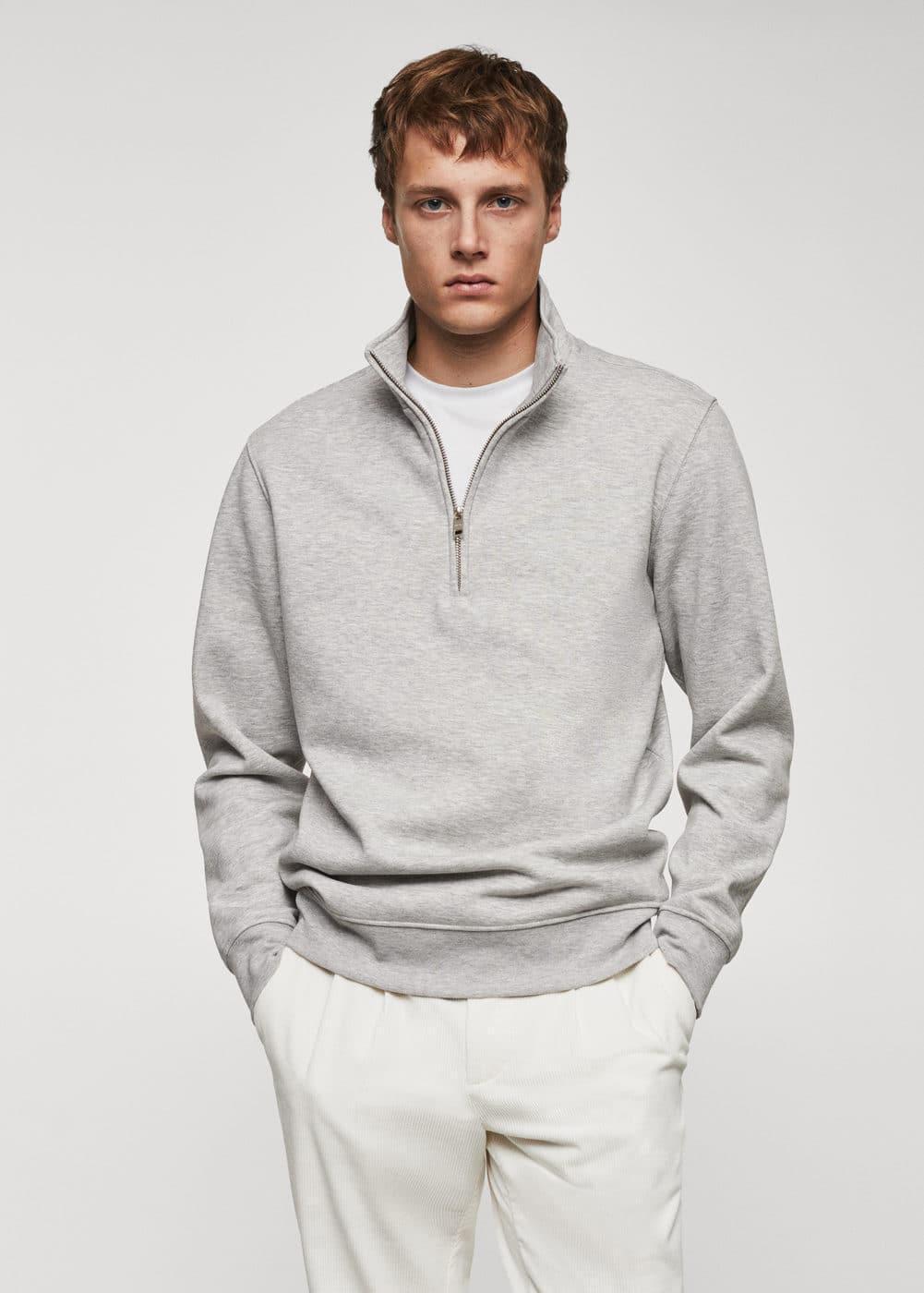 MANGO MAN - Cotton sweatshirt with zipper neck medium heather greyMen Product Image