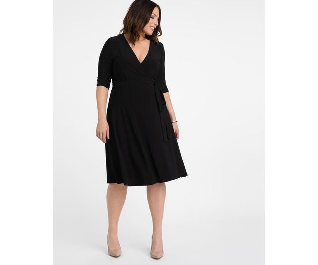 Kiyonna Plus Size Essential Wrap Dress with 3/4 Sleeves Product Image