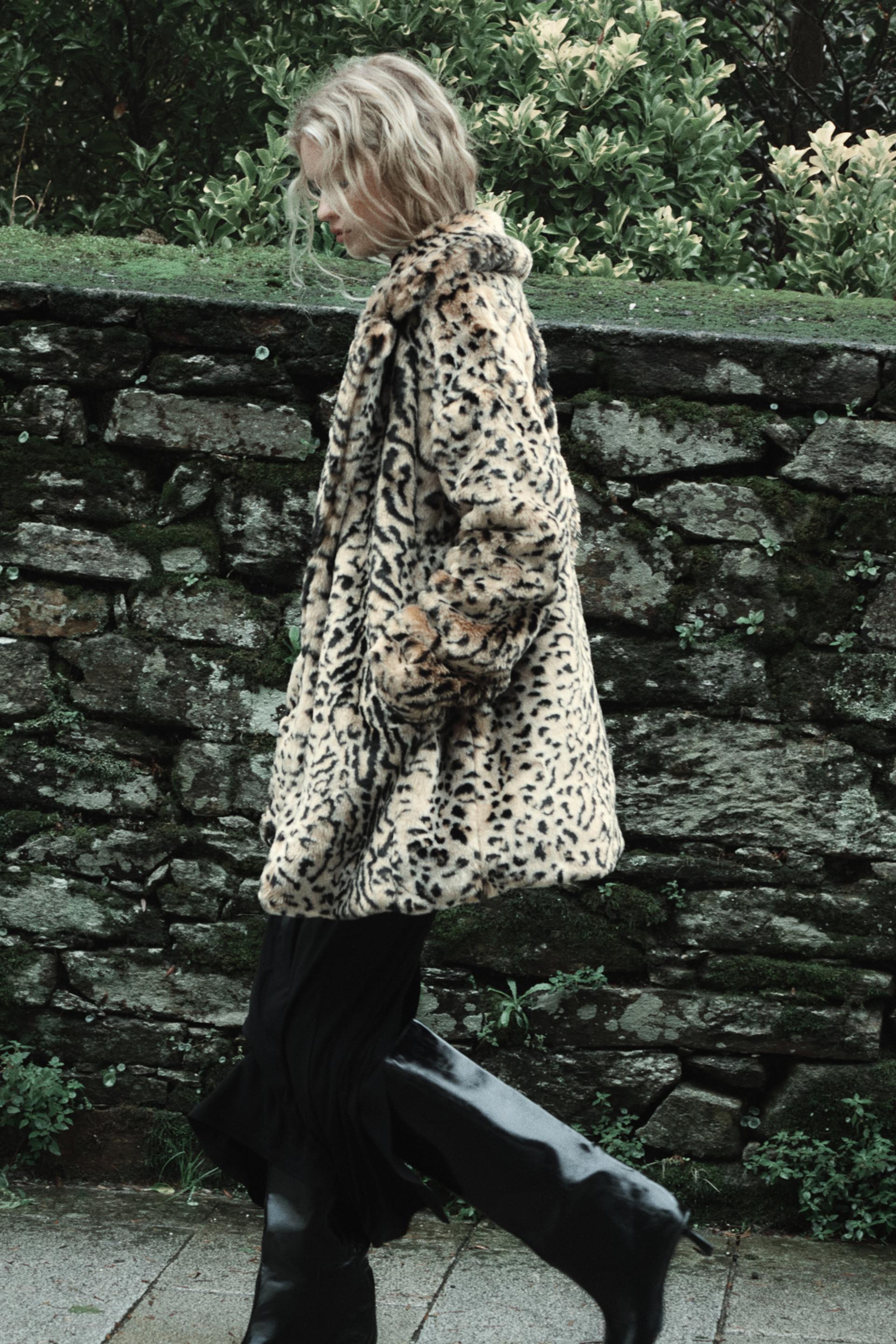 FAUX FUR ANIMAL PRINT COAT Product Image