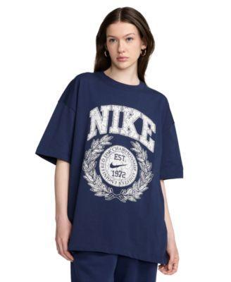 Nike Womens Sportswear Cotton Essential Oversized Tee - Oatmeal Heather/(plum Eclipse) Product Image