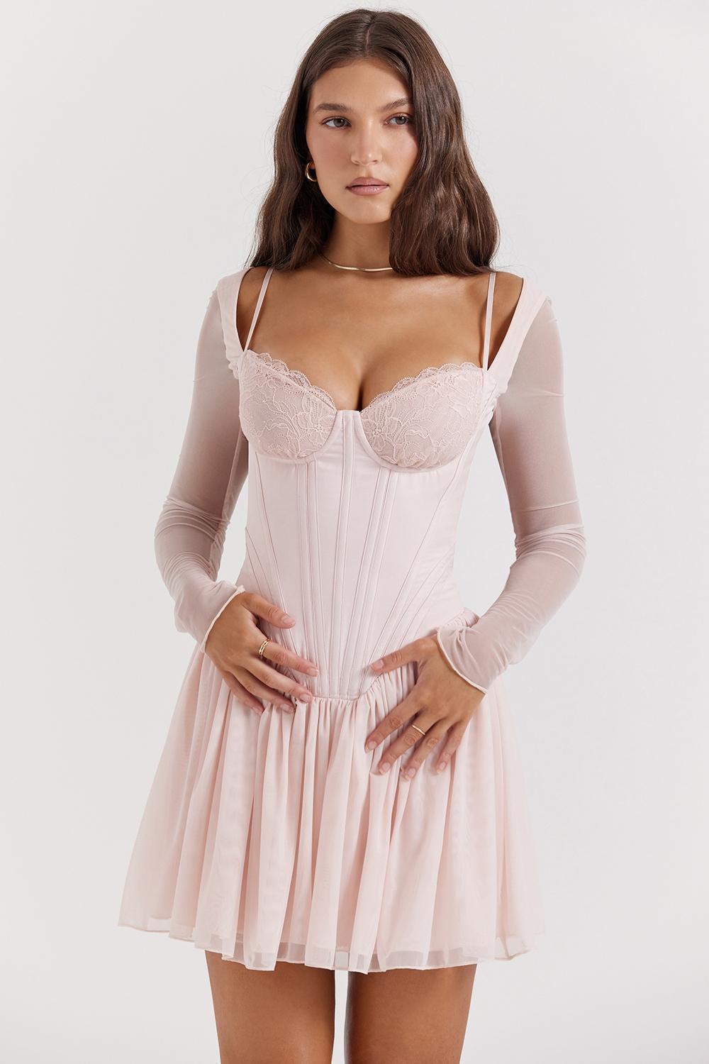 Vivi Soft Peach Corset Mini Dress Product Image