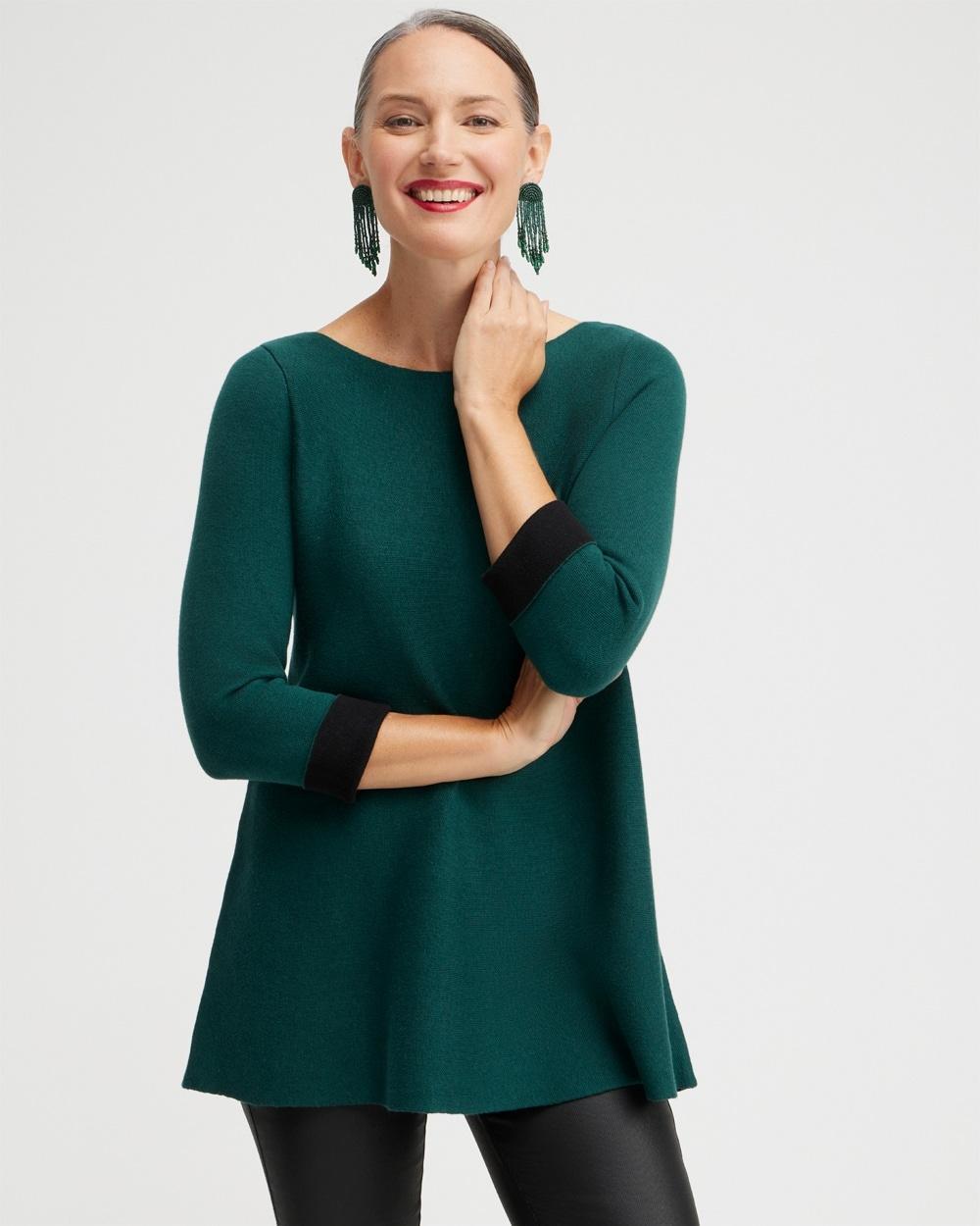 Green Double Knit Pullover Sweater Product Image