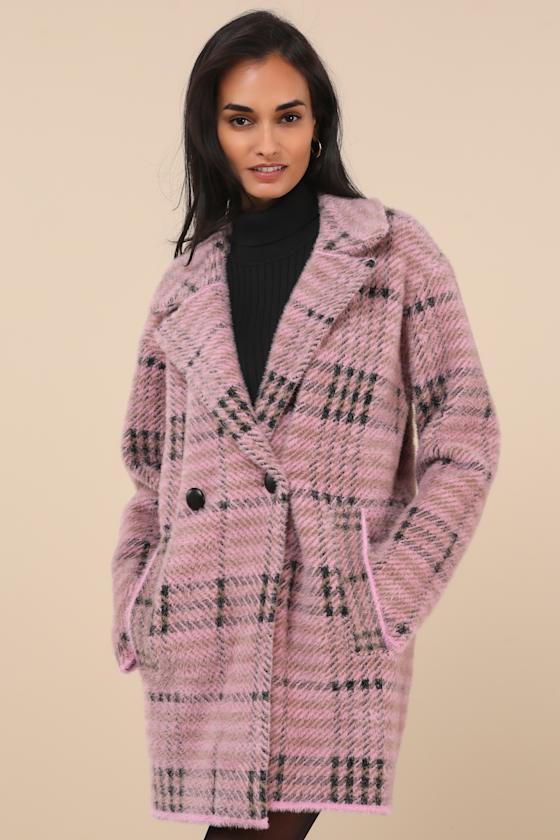 Bold Check Pink Plaid Fuzzy Coatigan Product Image