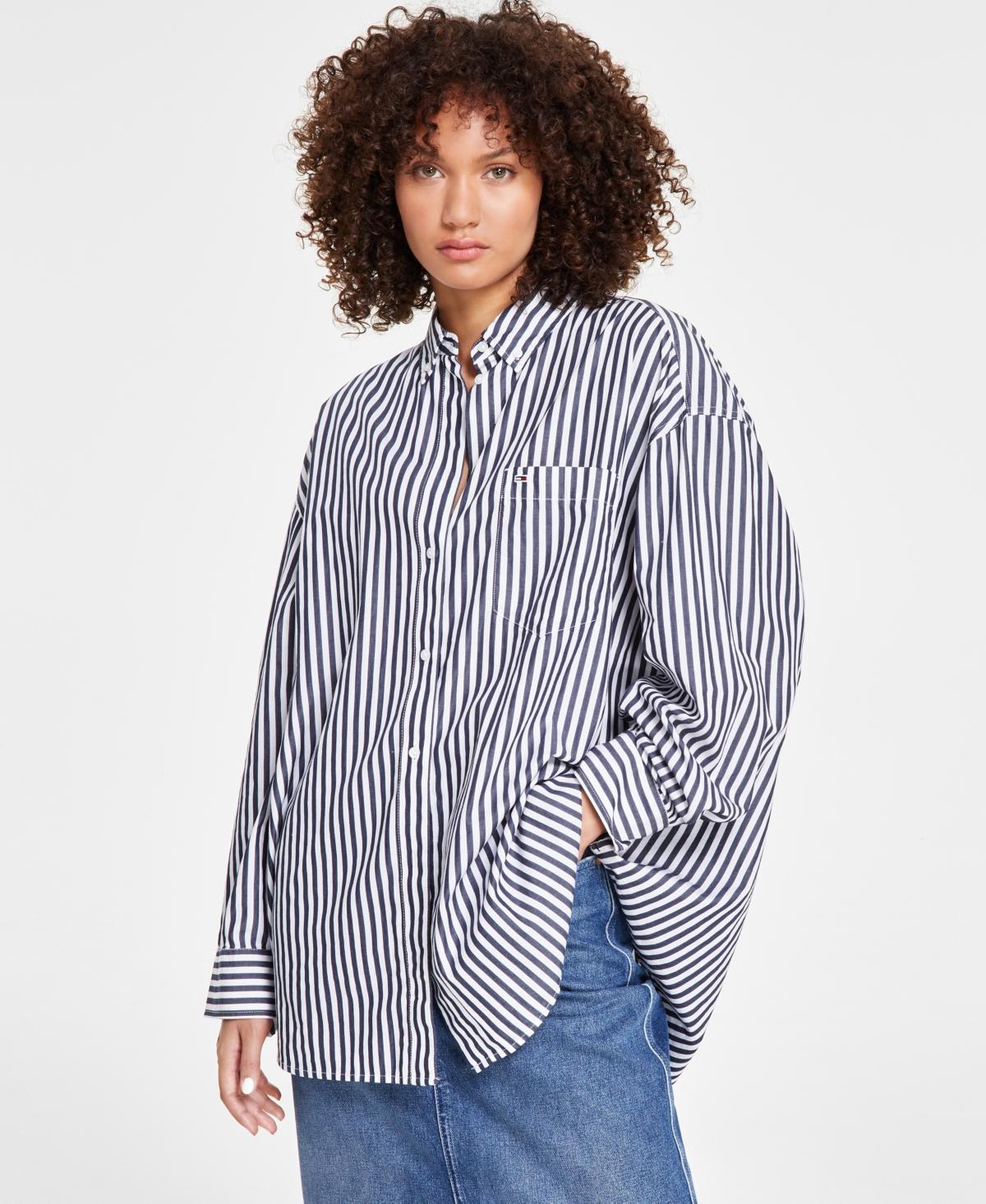 Tommy Jeans Womens Oversized Pinstripe Shirt - Dark Night Navy Product Image