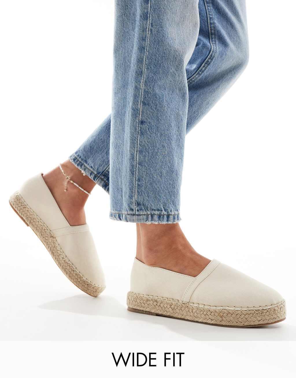 Truffle Collection wide fit stud detail espadrille in beige Product Image