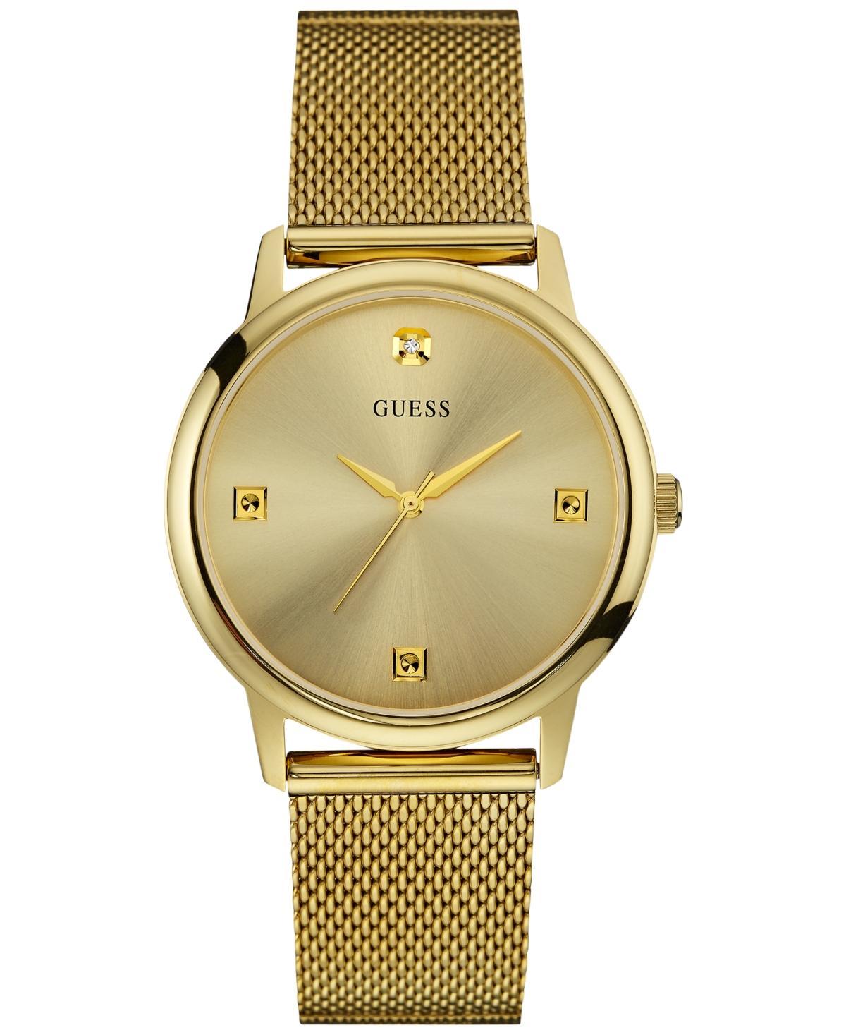 Guess Mens Diamond Accent Gold-Tone Stainless Steel Mesh Bracelet Watch 40mm U0280G3 Product Image