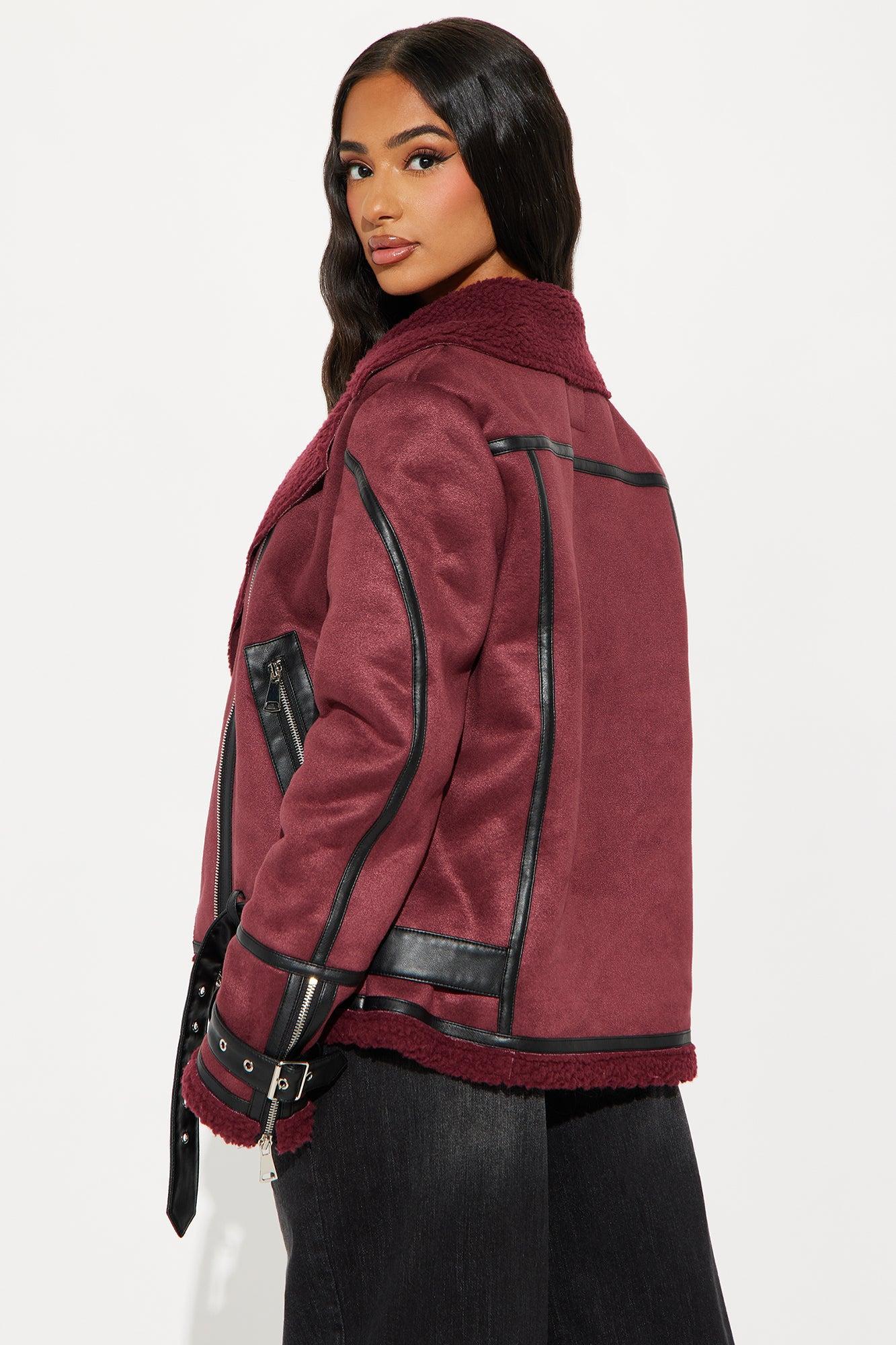 Valerie Faux Suede Moto Jacket - Burgundy Product Image