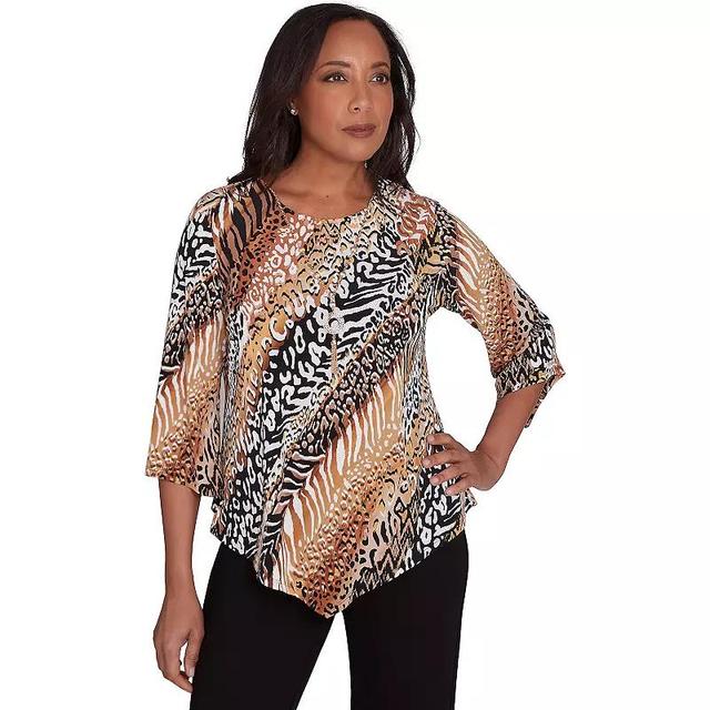 Womens Alfred Dunner Diagonal Animal Print Top with Detachable Necklace Product Image