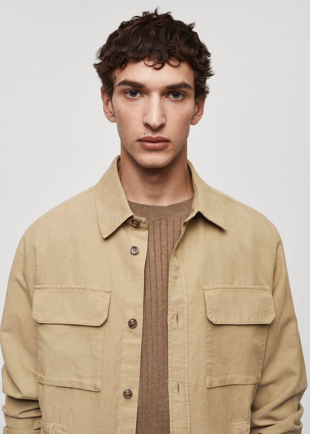 MANGO MAN - Linen overshirt with pockets medium brownMen Product Image