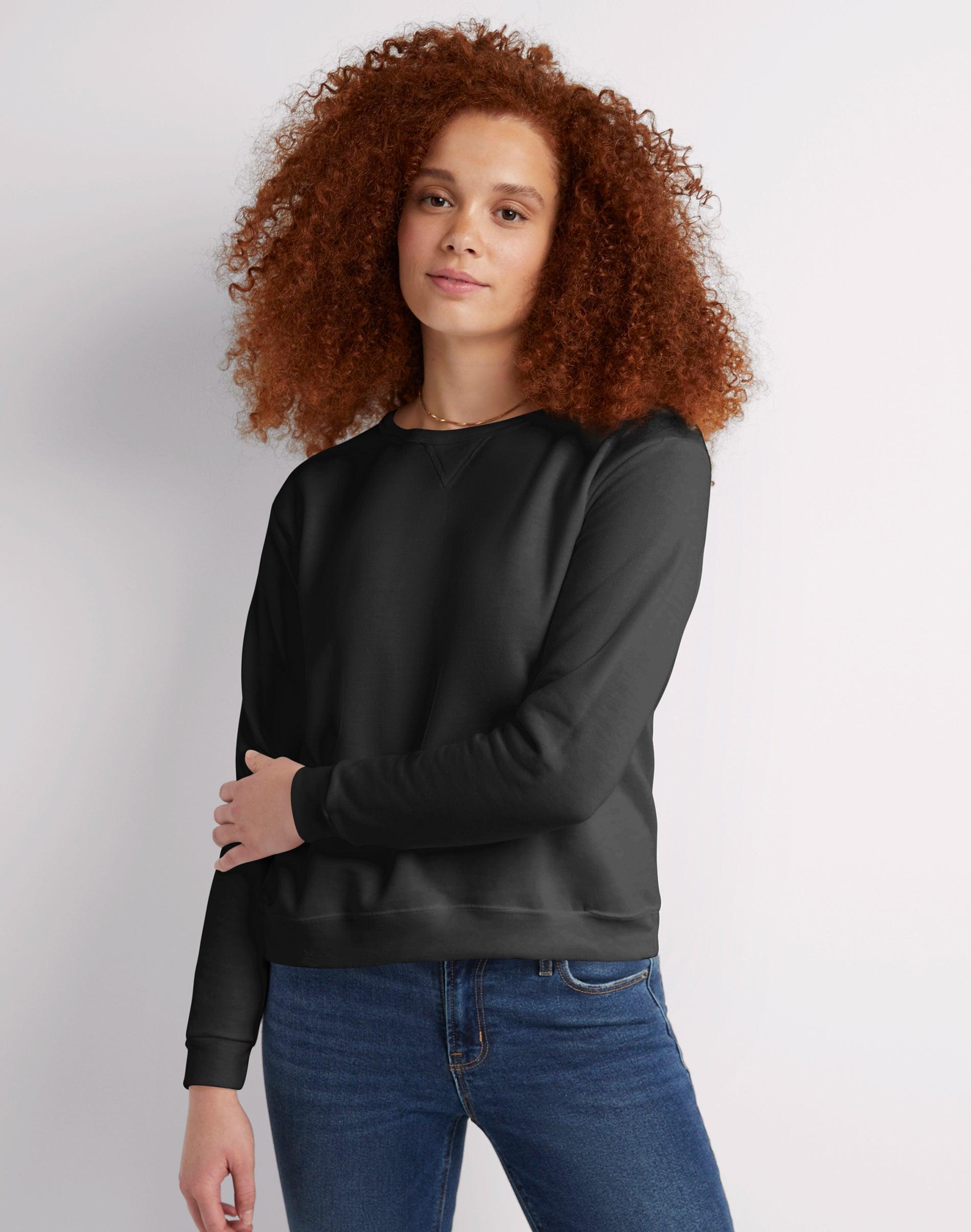 Hanes EcoSmart Womens Fleece Sweatshirt, V-Notch Ebony M Product Image